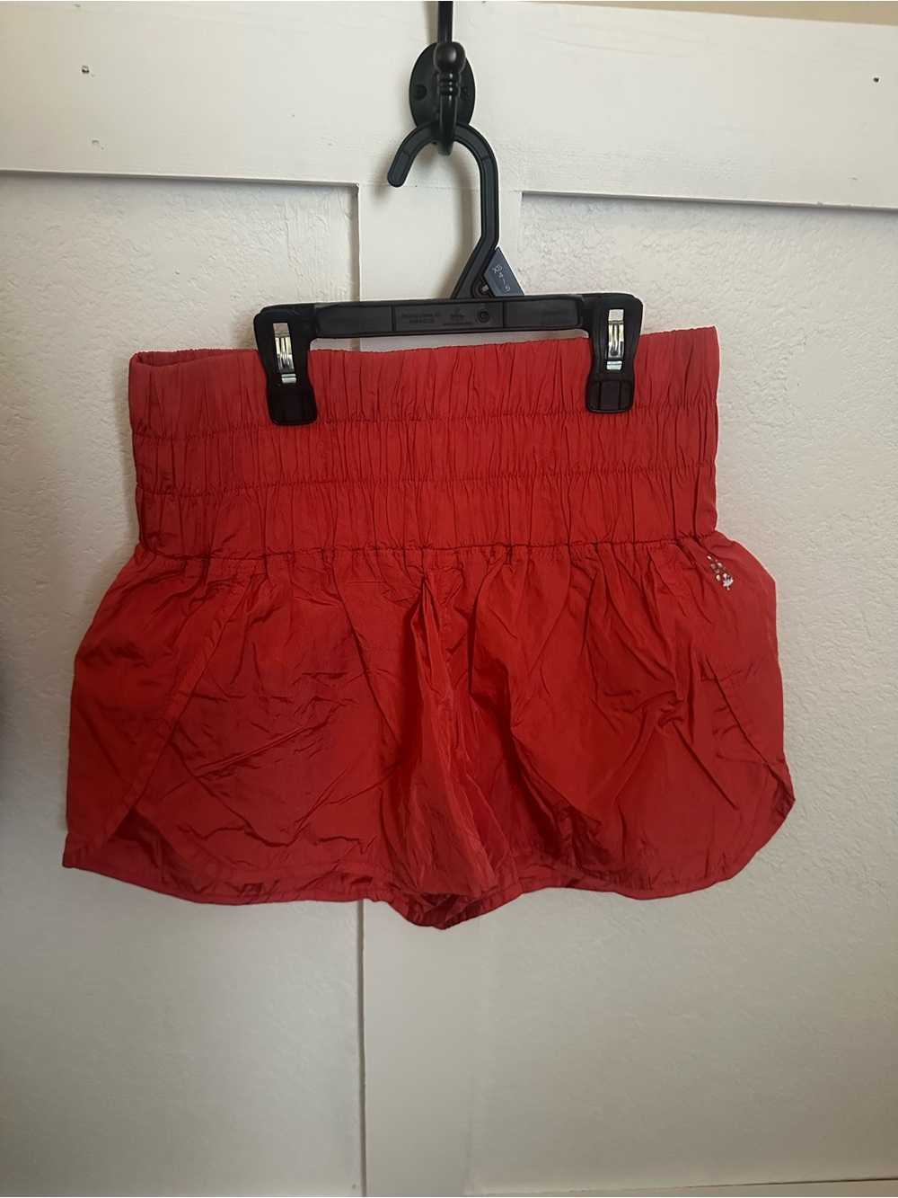 Free People Movement Way Home Women's Red High-Waist Smocked Shorts